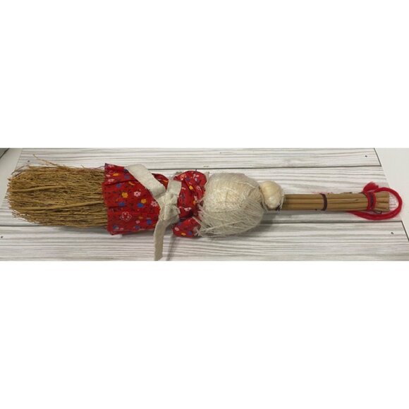 Handcrafted Christmas Mrs. Claus Straw Kitchen Witch Broom Doll Decor 14" - Picture 5 of 5